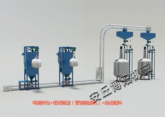 噸袋拆包機+管鏈?zhǔn)捷斔蜋C+自動配料系統(tǒng)